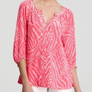 Lilly Pulitzer Show Your Stripes Moxy Silk Blouse SZ SMALL. Pink/ White EC